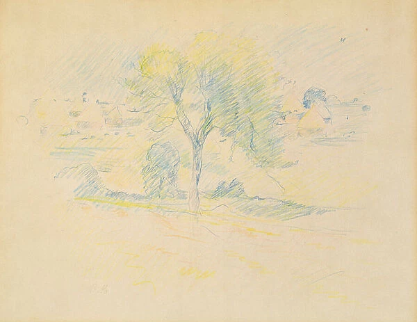 Trees and millstones, 1883 (coloured pencil on paper)