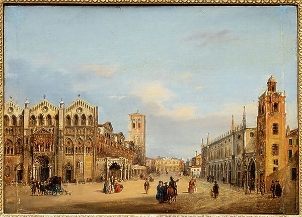 Trento and Trieste Square in Ferrara (oil on panel)