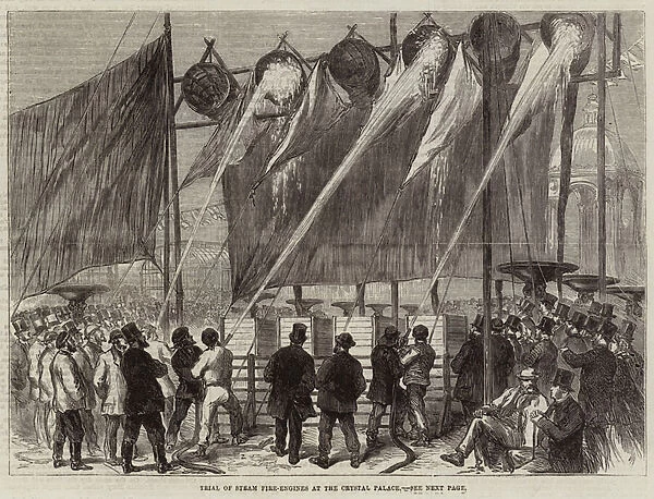 Trial of Steam Fire-Engines at the Crystal Palace (engraving)