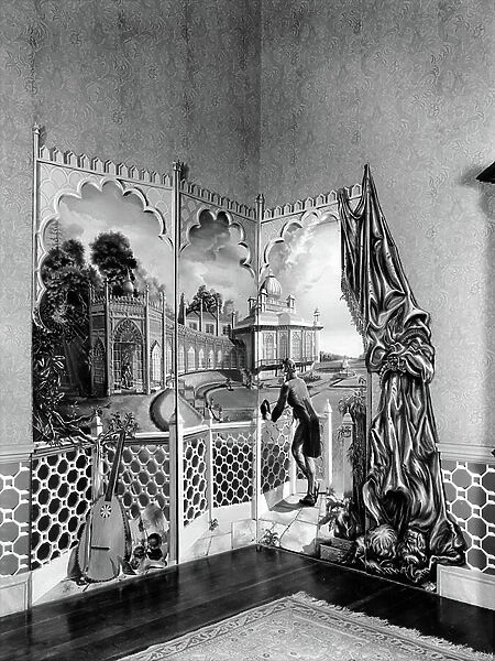 Trompe-l'oeil paintings in the dining room at Sezincote, Gloucestershire, from Country Houses of the Cotswolds (b / w photo)