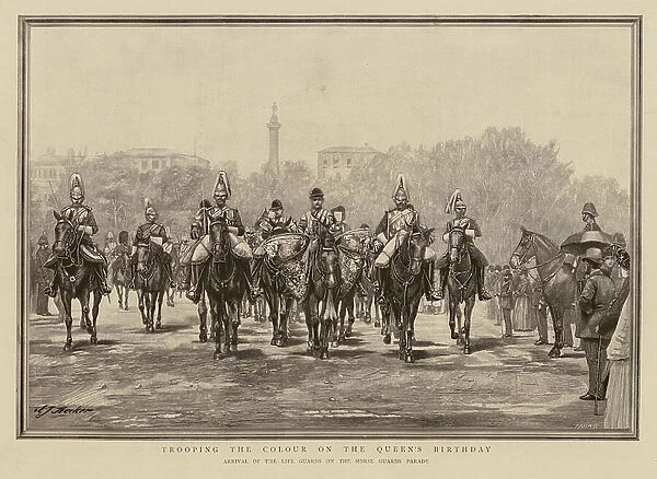 Trooping the Colour on Queen Victoria's birthday (engraving)