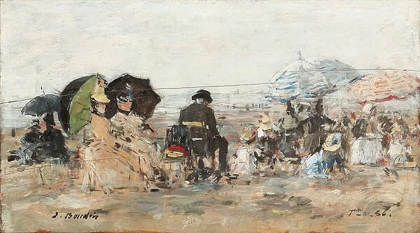 Trouville, beach scene; Trouville, scene de plage, 1886 (oil on panel)