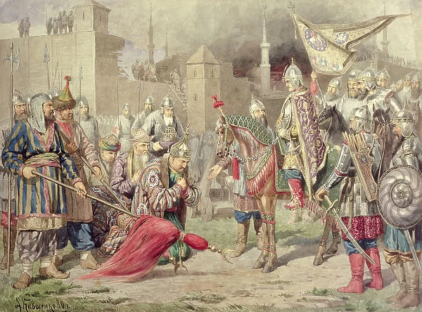 Tsar Ivan IV Vasilyevich the Terrible (1530-84) conquering Kazan, 1880 (w  /  c on paper)
