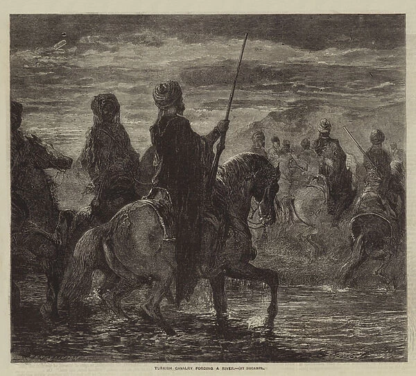 Turkish Cavalry fording a River (engraving)