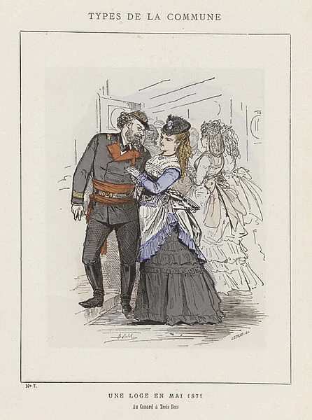 Une Loge en Mai 1871, Au Canard a Trois Becs (coloured engraving)