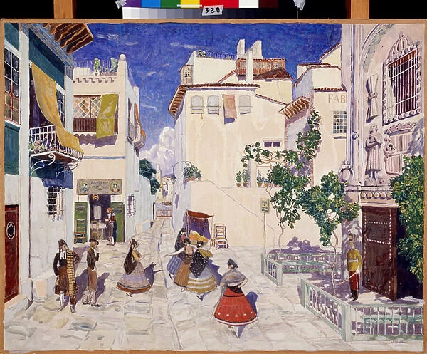 Une rue a Seville (Espagne), Decor pour l opera Carmen de Georges Bizet (1838-1875) (A Street in Seville, Stage design for the opera Carmen by G. Bizet)