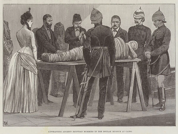 Unwrapping Ancient Egyptian Mummies in the Boulak Museum at Cairo (engraving)