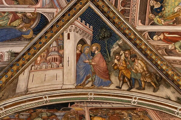Detail of vault: Anna and Joachim meeting at the golden door of Jerusalem, 1424