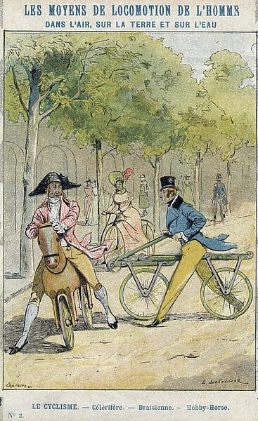 Velocipedes - English celerifere - Draisienne, ancestor of the bicycle - From a