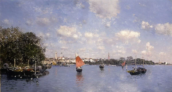 A Venetian View, (oil on canvas)