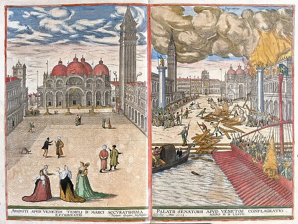 Venice, Italy: church of St Mark and the fire at the Venetian Doge