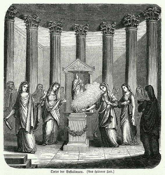 Vestal Virgins performing a sacrifice (engraving)