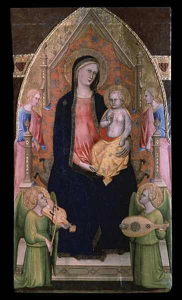 'Vierge a l enfant sur le trone'(The Virgin and Child enthroned with attendant Angels) Peinture de Giovanni di Bartolomeo Cristiani (actif entre 1367 et 1398) Musee Pouchkine, Moscou