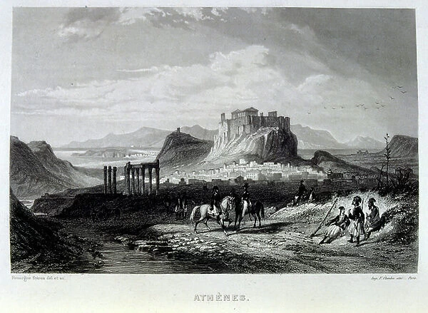 View of the Acropolis and Athens, Greece. French 19th century, illustration