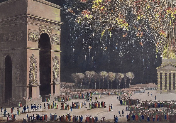 View of the Arc de Triomphe with Fireworks, 1810 (coloured aquatint)