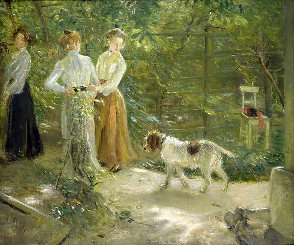 View of the artists garden with his daughters, 1903