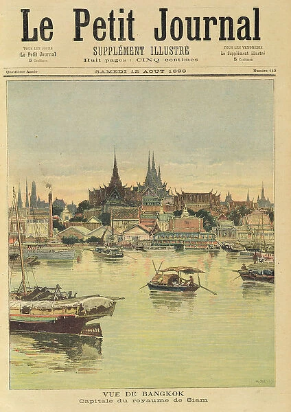 View of Bangkok, from Le Petit Journal, 12th August 1893 (coloured engraving)