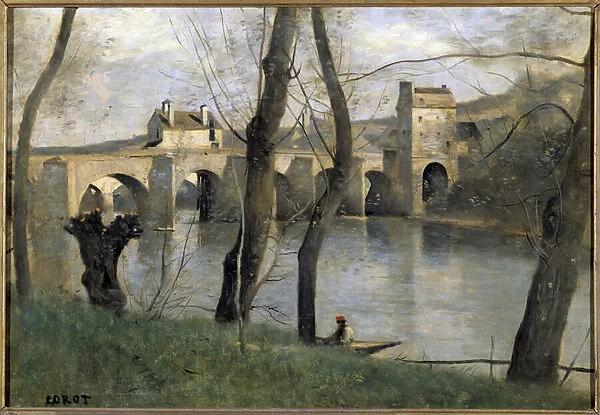 View of the bridge of Mantes Painting by Camille Corot (1796-1875) 19th century Sun