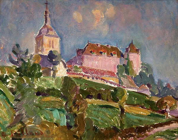 View of the castle and the church of Gruyeres, c. 1925-30 (oil on cardboard)