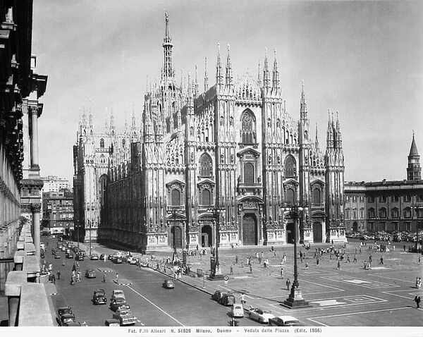 View of Cathedral square, Milan (b  /  w photo)