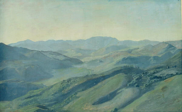 View of the countryside in the Tyrol, c. 1842 (oil on paper mounted on card)