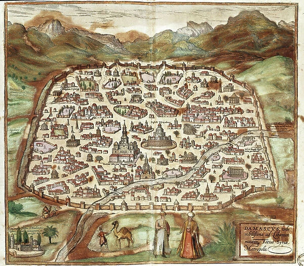 View of Damascus - Syria (engraving, 1620)