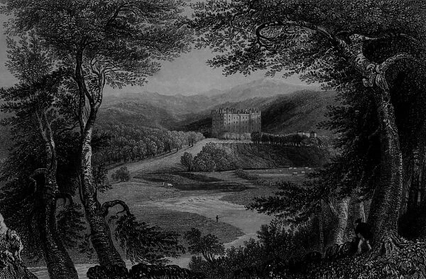 View of Drumlanrig Castle, Dumfrieshire (engraving) (b / w photo)