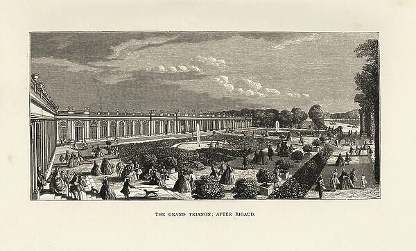 View of the Grand Trianon and its garden or parterre, Versailles, 18th century. Lithograph after Jacques Rigaud from Paul Lacroix 'The Eighteenth Century: Its Institutions, Customs, and Costumes, London, 1876