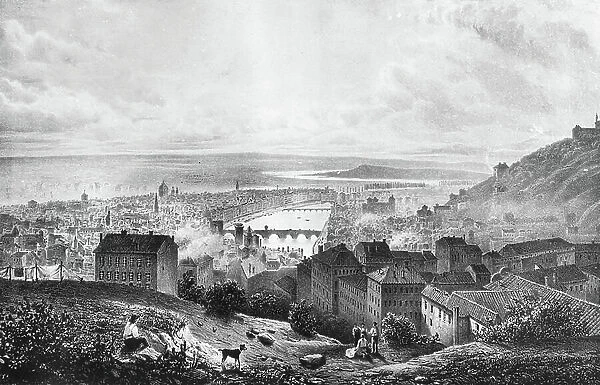 View of Lyon south-east of France from the top of Croix Rousse hill, engraving, c. 1830