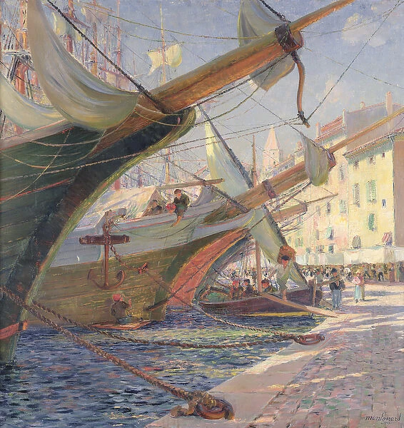 View of a Mediterranean Port, 1913 (oil on canvas)
