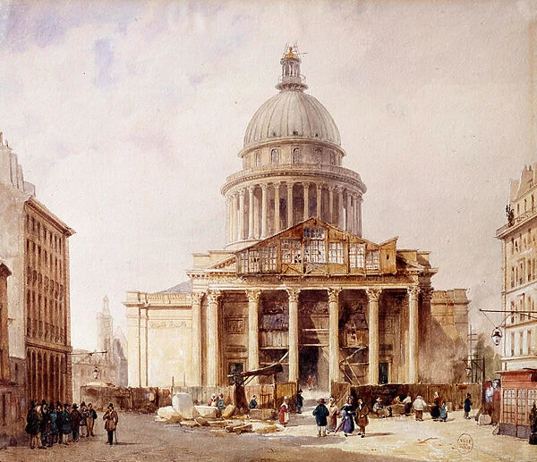 View of the Pantheon under construction in Paris from rue Soufflot The building was built