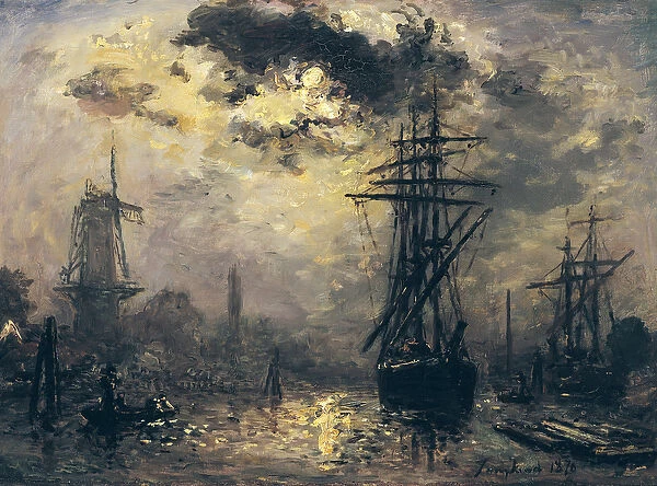 View of the Port, or The Windmills in Rotterdam, 1870 (oil on canvas)