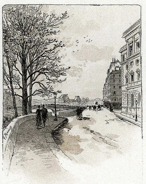 View of the Quai des Orfevres, Ile de la Cite, Paris Drawing by Gustave Fraipont (1849-1923) from Saint-Juirs, 1890 Private collection