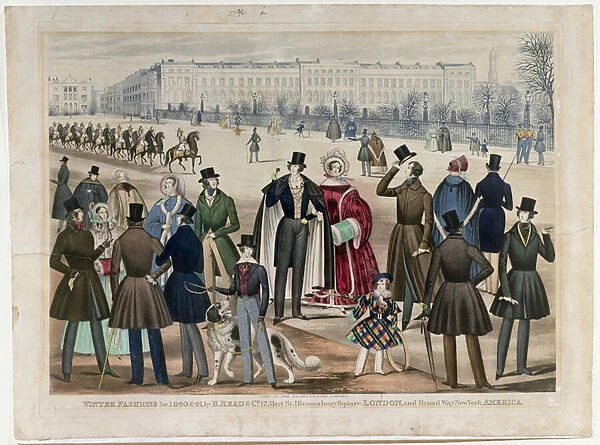 A view in Regents Park, London, showing Winter Fashions in 1840 and 1841