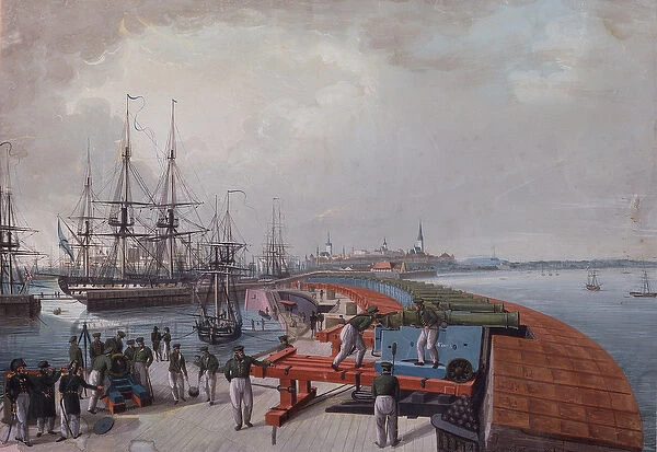 View of Revel, the harbour and the Russian coast artillery, 1817 (oil on canvas)