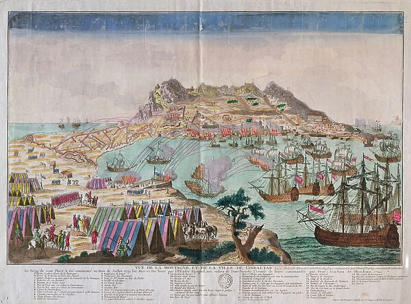 View of the Rock and Town of Gibraltar during the Siege of 1779 (coloured engraving)