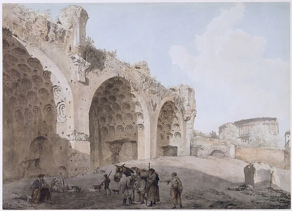 View in the Roman Forum (The Temple of Peace) 1779 (w  /  c with pen and ink over pencil