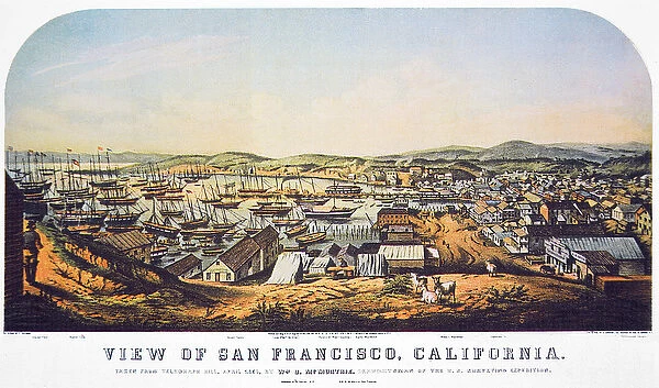 View of San Francisco, California, from Telegraph Hill, April 1850 (colour litho)