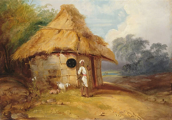 View in Southern India, with a Warrior Outside his Hut, c. 1815 (oil on canvas)