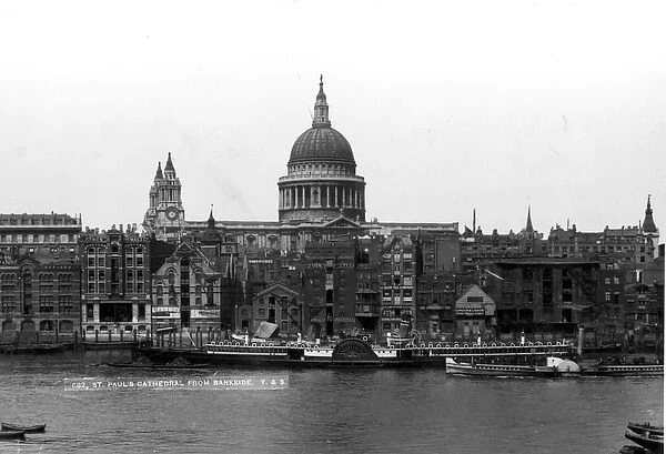 View of St. Pauls Cathedral from Bankside (b  /  w photo)