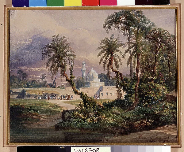 View of the surroundings of Leacca (Bengal). Drawing by Auguste Borget (1808-1877), circa 1839. Dim: 17,5x21,5cm. Bottom right sign+title. Watercolour on paper. Musee de l'hospice Saint-Roch, Issoudun. Mandatory mention