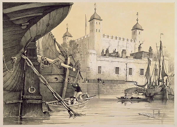 View of the Tower of London from the River Thames, c. 1840 (litho)