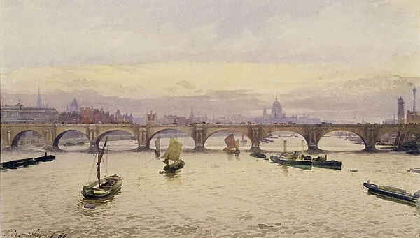 View of Waterloo Bridge from Hungerford Bridge, 1888 (w  /  c on paper)