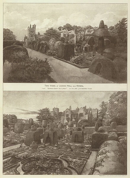 Two Views of Levens Hall near Kendal (engraving)