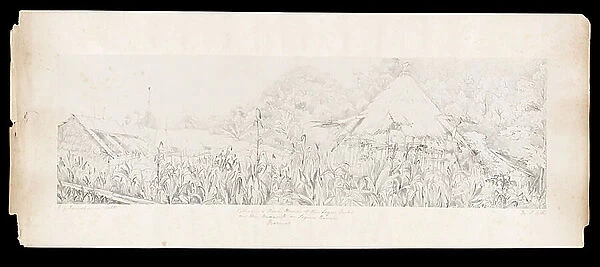Village and Head House of the Segu Tribe or On the Manuk or Segur River or Borneo from West Indies, North American and Borneo scrapbook, c.1846 (lithograph, India paper)