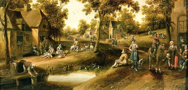 A Village Scene with Peasants on Banks of a Stream