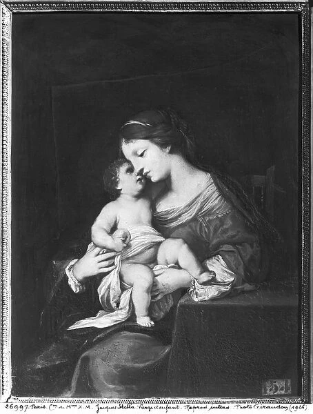 Virgin and Child (oil on canvas) (b  /  w photo)