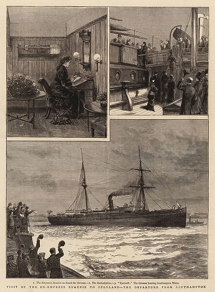 Visit of the Ex-Empress Eugenie to Zululand, the Departure from Southampton (engraving)
