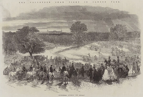 The Volunteer Sham Fight in Camden Park, Skirmishers covering the Retreat (engraving)