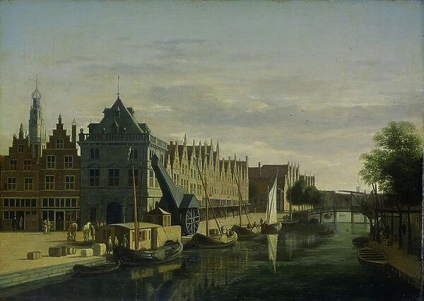 De Waag (Weighing House) and Crane on the Spaarne, Haarlem, 1660-98 (oil on panel)